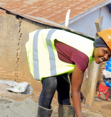 The female road construction worker